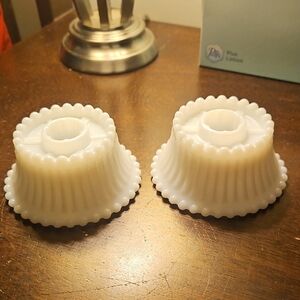 Set of 2 Vintage White Milk Glass Fluted Candle Holders